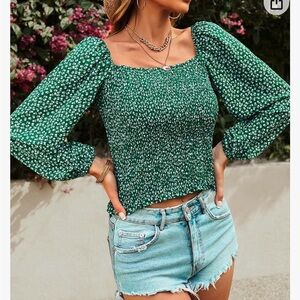 EVALESS Square Neck Tops Puff Long Sleeve Blouses for Women